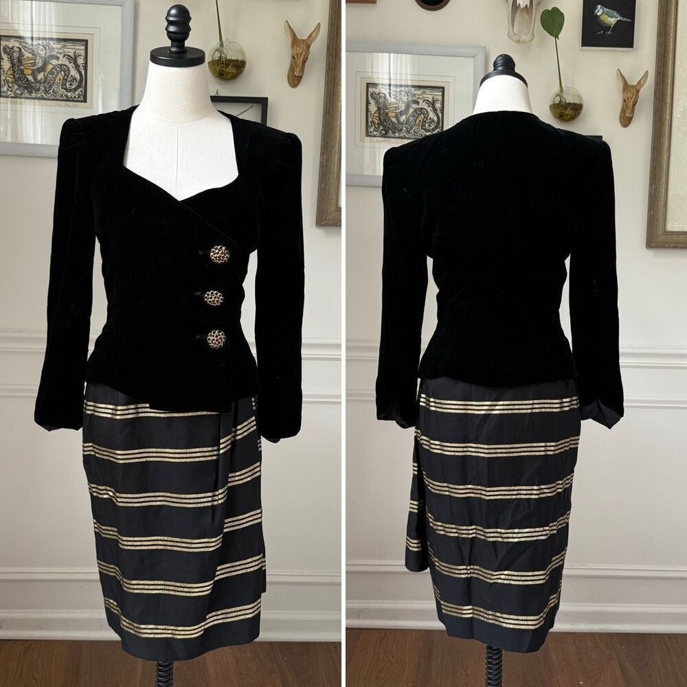 Vintage 80s Albert Nipon 2pc Special Occasion Bla… - image 1